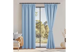 ‎DWCN DWCN Gardinen Blickdicht Vorhänge Kräuselband 2er set H225 x B140 cm, Verdunklungsvorhänge mit Vorhang-Krawatten, Vorhänge Wohnzimmer Schlafzimmer Thermogardine Kälteschutz Wämreisolierende, Hell Blau
