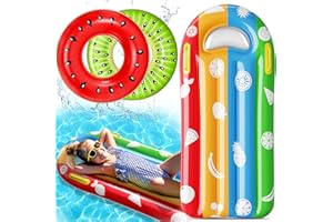 Subtail 3 Pack Pool Inflatables for Kids Adults - Fruits Inflatable Ring Pool Floats - Rainbow Stripes Lilo Pool Inflatables - Floats for Swimming Pool Toys for Children Summer Beach Float Party