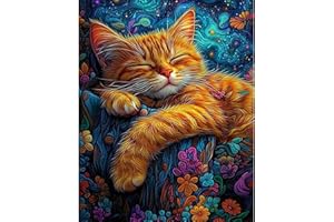 DAERLE Gato durmiendo Kit de Pintura por Números para Adultos en Lienzo con Pigmento Acrílico, Flores de colores y tocón de árbol, Pintura al Óleo DIY para Decoración del Hogar 30x40cm