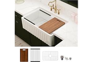 MEJE 83.8 x 50,8 cm Évier de food de ferme con tablier et rebord avant, tazón de cerámica simple con planche à découper, grille et passoire - Blanc