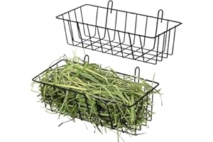 SHURZZESJ Lot de 2 mangeoires à foin en métal pour lapin - Support à foin à suspendre - Support pour foin de lapin - Panier avec crochets pour furet, cochon d'Inde et petit animal