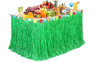 YUYWWAN Hawaii Party Tischröcke, Blume Gras Tischrock 270 x 75cm Party Dekoration, Sommertischrock Partytischrock für Sommer Beach Garden Poolparty Luau Party Outdoor Strandparty (Grün)