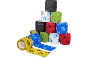 Popuppe 12Stück Selbstklebender Verband Kohäsive Bandage Selbsthaftend Elastische Binde Haftbandage Erste Hilfe Bandage für Katze,Hund,Handgelenk,Knöchel,5cm*4,5m
