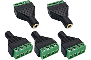 AAOTOKK 4 Pôles 3,5 mm Borne à vis 3,5 mm (1/8) Stéréo TRRS Audio Femelle à AV 4 Broches Femelle Borne à vis Double Piste Casque Balun Adaptateur de Convertisseur sans Soudure (5 Pièces/Femelle)