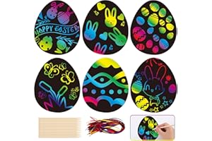ARDFFA 30 Stück Ostereier Kratzbilder Bastelset für Kinder & Erwachsene - Ostern Kratzpapier mit 10 Holzstiften & 30 Bändern, Osterdeko, Geburtstagsfeier, Partygeschenke