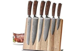 Wakoli Set de 6 couteaux en acier Damas I Lames en acier Damas à 67 couches avec noyau VG10 et manches en bois de pakka I Couteaux de cuisine professionnels & couteaux Damas dans une boîte cadeau Edib