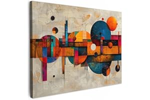 MuchoWow© Quadri Grandi Dimensioni 70x50 cm Quadretti Da Parete Quadro Moderno Camera Da Letto Stampa Foto Su Tela Soggiorno Con CorniceVintage - Arte moderna - Arancione - Forme geometriche