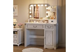 FREDEES Schminktisch mit Beleuchtung und Ladestation, Weiß Schminktisch mit Spiegel und Automatischen Sensor Beleuchtung