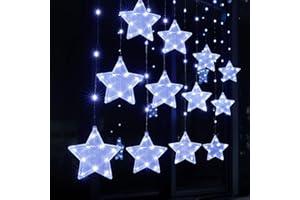 BLOOMWIN Guirnaldas Luces Cortina 3m Estrellas con Control Remoto 8 Modos 180 LED 5V USB con Ganchos Cadena de Luces de Navidad para Balcón, Ventana, Pared, Escaparate, Boda, Fiesta, Navidad