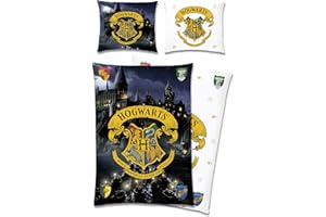 BERONAGE Harry Potter biancheria da letto doubleface Hogwarts 135 x 200 + 80 x 80 cm 100% flanella di cotone flanella di qualità con chiusura lampo YKK Grifindor Hufflepuff Ravenclaw Slytherin Weasley Hermine