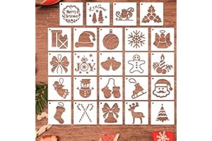 CANIPHA 24 Pcs Pochoirs peinture de Noël en bois, petits pochoirs réutilisables dessin flocon neige, père Noël et d'arbre Noël pour bricolage, l'artisanat et décoration d'intérieur (3x3 Inch)
