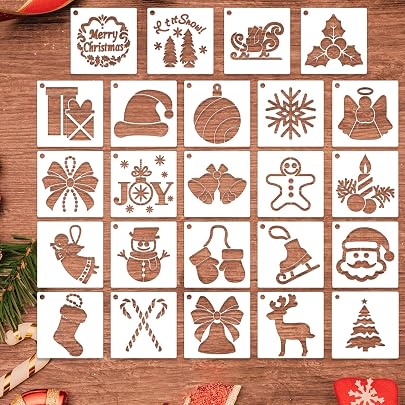 Set 6 Stencil Natalizi Riutilizzabili Per Bambini - Disegno Creativo, Decorazioni Fai-da-te