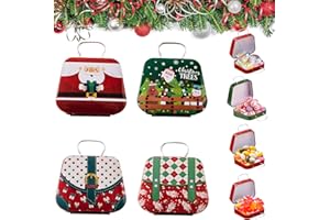 dellyy Lata de Galletas Navidad de Metal, 4 Piezas Bote Galletas Navidad, Mini Cajas de Dajulces Navidad Forma de Bolso, Caja de Dulces de Navidad de Metales, Tarro de Metal Dulces de Navidad