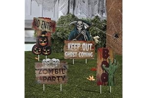 SATAR REFES Halloween Yard Signs Decorations, 4PCS Halloween Horror Props Warning Sign Stakes Beware Signs Horror Garden Lawn Curbside Caution Warning Sign for Halloween Front Yard Lawn Garden Outdoor Decorations