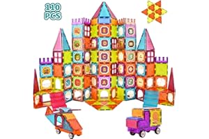 Gavgroom Construcciones Magneticas Niños, 110 Piezas Bloques magneticos Construccion Niños Coloridos Juguetes Magnéticos con 2 Automóvil, Regalo de Cumpleaños para Ninos de 3 4 5 6 7 8