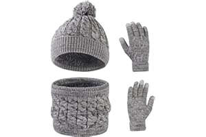 Waylipun Invierno Conjunto de Guantes de Bufanda de Gorro para Niños, Forro de Lana Niña Invierno Calentar Gorro Bufanda Sombrero Bufandas Guantes Tactiles Set para Niños Niñas 2-8 Años