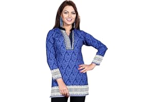 MapleClothing Indian Tunika Kurti Top Lange Bluse Der Frauen India Apparel (Blau, XXL)