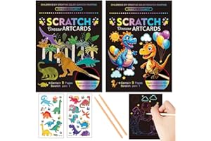 Georgie Porgy Scratch Art kit pour Enfants Magic Rainbow Papier à gratter Carnet de Pâques Cadeau d'anniversaire pour garçons et Filles (Dinosaures Set 2 pièces)