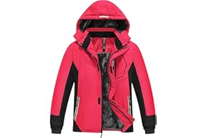 MoFiz Giacca da Sci Bambini Invernale Cappotto in Pile Caldo da Neve Impermeabile Antivento Giacche Ragazzi con Cappuccio Rimovibile