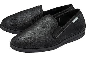 NorthSole Mens Twin Gusset Slippers Full Back Comfy Fur Lined Memory Foam House Shoes with Outdoor Soles