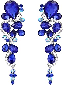 ClearineBohemian Teardrop Cluster Crystal Diamante Clip-On Long Drop Dangle Chandelier Earrings, Statement Earrings for Costume, Wedding Bridal Jewellery for Brides