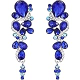 ClearineBohemian Teardrop Cluster Crystal Diamante Clip-On Long Drop Dangle Chandelier Earrings, Statement Earrings for Costume, Wedding Bridal Jewellery for Brides