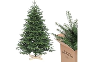 SALCAR Sztuczna choinka, 120 cm, ze stojakiem drewnianym, realistycznym elementami formowanymi wtryskowo z PCW, jodła Nordmanna, 1,2 m (Ø 86 cm)