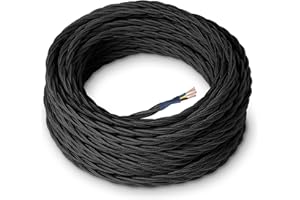 Amarcords - Cavo elettrico tessile colore NERO, trecciato, seta, 5 metri, con messa a terra 3x0,75mm - Filo rivestito in tessuto colorato vintage per lampade lampadari applique e abat jour.