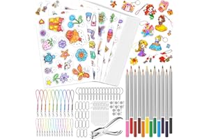 CGBOOM 218 Pieces Plastico Magico Shrink Plastic, Incluye A4 15 Hojas de Plastico Encogible 5 Hojas de Papel Magico con Motivo, Perforadora, Lápiz y Divertidos Material para Hacer Llaveros