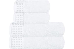 GLAMBURG Ultra Soft 4er-Pack Handtuch-Set, Baumwolle, enthält 2 übergroße Badetücher 70 x 140 cm, 2 Handtücher 50 x 90 cm, für den täglichen Gebrauch, kompakt und leicht — weiß