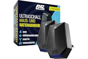 AMZ BRAND Ultraschall-Mäuseabwehr 2er Pack - Rattenabwehr - 4 Arbeitsmodi - Leiser Modus - Nicht-Toxisch - Wirksam Gegen Mäuse und Ratten - Strahlungsfrei