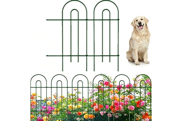 Amagabeli Clôture de Jardin en Métal 81cm(H) x 43cm(L) (14 Panneaux, Longueur Totale 6m) Creusage Barrière pour Animaux Clôture Métallique Décorative pour Chien Cour Terrasse Extérieur Vert