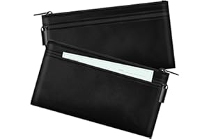 HAUTOCO 2 PCS Money Bags, Money Envelopes with Zipper, Cash Pouches Cash Bags for Banking, PU Leather Money Wallet with Dual Pockets for Business Office, Travel Pouch for Passport Coins Bills, Black