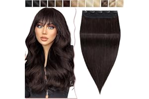 SEGO 16"(40cm) Extensiones Cabello Natural Clip Una Pieza(Muy Gruesa) 100% Remy Pelo Natural Humano 3/4 Cabeza Completa Liso Pelucas Postizos para Mujer (80g,#2 Castaño Oscuro)