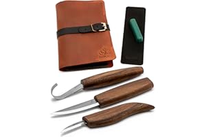 BeaverCraft Zestaw łyżek do rzeźbienia w drewnie – zestaw narzędzi do rzeźbienia łyżek z nożem hakowym, Sloydem, chipem, małymi detalami S13X – zestaw noży do wybielania ze skórzanym paskiem i