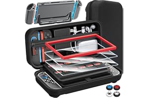 Fenolical 14-in-1-Zubehörset Kompatibel mit Nintendo Switch 2, Tasche Schutzhüllen für Switch 2, Schutzhülle mit Displayschutz aus Glas, mit 2 Führungen, 4 Joystick-Schutzfolien usw