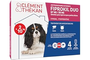 Clément Thékan - Anti-puces et anti-tiques pour petits chiens de 2 à 10 kg - 4 pipettes - Solution pour Spot-on Fiprokil Duo 67 mg /20 mg