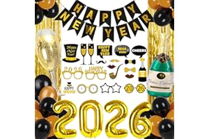 SUNSHINE SMILE Silvester Deko 2026,Neujahr Deko 2026 Set,Schwarz Gold Neujahr Deko 2026 Happy New Year Banner,2026 Folienballon,Glitzer Vorhänge,2026 Foto Requisite Party Dekoration Set,für Silvesterparty