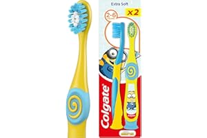 Colgate Kids Minions or Trolls Toothbrush 2 - 6 years - kids toothbrush - extra soft bristles - small toothbrush head - soft tongue cleaner - rounder handle and thumb rest - suction cup