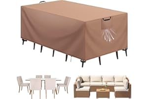 Aujink Funda Mesa Exterior Impermeable, Funda para Muebles de Jardín, Cubierta para Muebles de Jardin Tela Oxford 420D Anti Viento Anti UV Funda Protectora Mesa Exterior, Caqui,242x162x100cm
