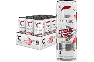 CELSIUS Cosmic Vibe - Sparkling Natural Energy Drink, 7 Vitamins, Caffeine, No Artificial Colours, Sugar Free Energy Drinks, Fruit Burst, 355 mL, 12-Pk