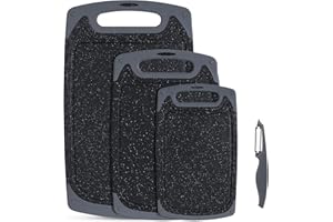 SKERITO Chopping Board Set, Kitchen Cutting Boards, BPA Free Plastic Chopping Boards with Non-Slip Feet and Deep Drip Juice Groove, Dishwasher Safe Cutting Board, 3pcs, Black