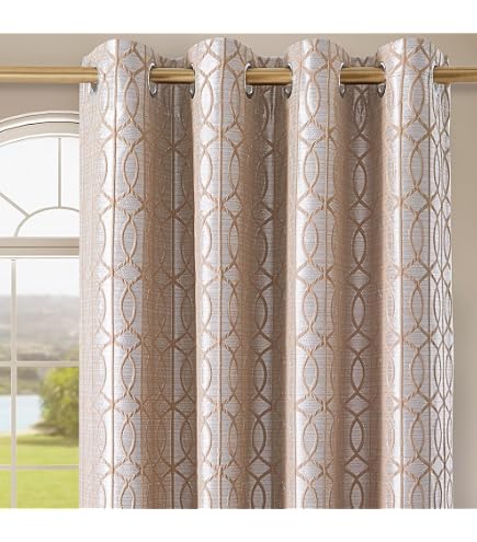 Samina Traders LTD Luxury Jacquard Curtains – Eyelet, Blackout, Fully Lined, Floral, Pair