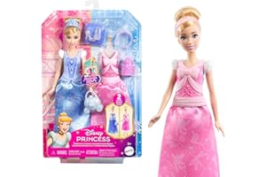 MATTEL Princesses Disney Poupée Cendrillon et Tenues Coffret 2 en 1 avec 2 tenues, 9 accessoires, 2 corsages à clipser et 2 jupes, inspiré du dessin animé Disney