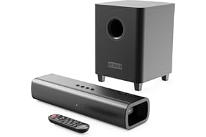 Majority Naga 40 Plus Barre de Son TV avec Caisson de Basses sans Fil | Système 2.1, Son Surround 3D, Bluetooth 5.0 | HDMI Arc, Optique, AUX, USB | télécommande & Fixation Murale