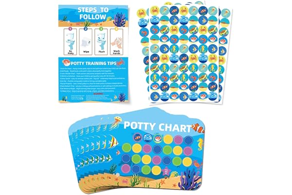 Yucch Autocollants Apprentissage Propreté Enfant – Lot de 8 Tableaux de Récompense Motif Océan avec 210 Stickers et Guide, Motivation Ludique pour Apprendre la Propreté (Océan)