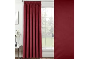 Enhanced Living Velvet Red Thermal 100% Blackout Door Curtain Panel with Tape Top - 66 x 84 Inch (168 x 214cm) - Supersoft Energy Saving & Noise Reducing Curtain for Living Room & Bedroom.