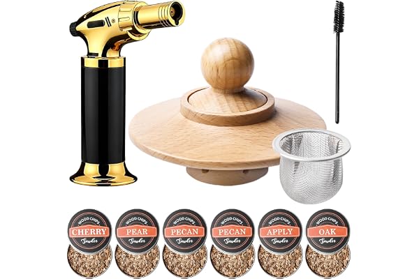 Cocktail smokerset, whiskyrök-kit med ljus, 6 flätor trächips och rengöringsverktyg, gammal modern whiskyrökelseset, cocksvans tillbehör, whiskygåva för far, man och cocktailälskare