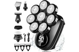 Lovcoyo Head Shaver for Men, 8D Upgraded 6-in-1 Head Shaver for Bald Men, Waterproof Wet/Dry Shaver for Men Beard Grooming Kit for Men, Cordless Rechargeable Bald Head Razor Shaver Black