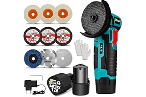 HIGHSAM Smerigliatrice Angolare Mini Flex a Batteria 12V-76 (Diametro Disco: 76 mm), con 2 x 2000mah Batterie e Motore Brushless per Molatura, Lucidatura, Taglio
